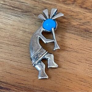 Native American Vintage Kokopelli Pendant 925 Sterling‎ Silver Turquoise